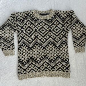 90s Wool Mohair Blend Knit Fair Isle Popover Fuzzy Cottagecore Grandpa Sweater S